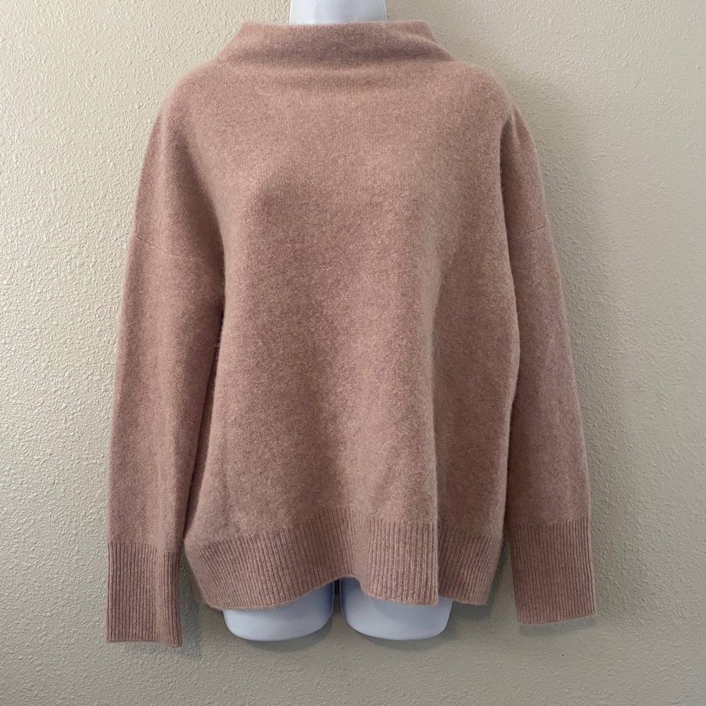 Vince Pink Shell Boiled Funnelneck Pullover Sweater Small 100% Cashmere